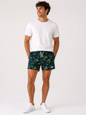 H&M Tropical Palm Print Drawstring Shorts Cotton Men’s Medium